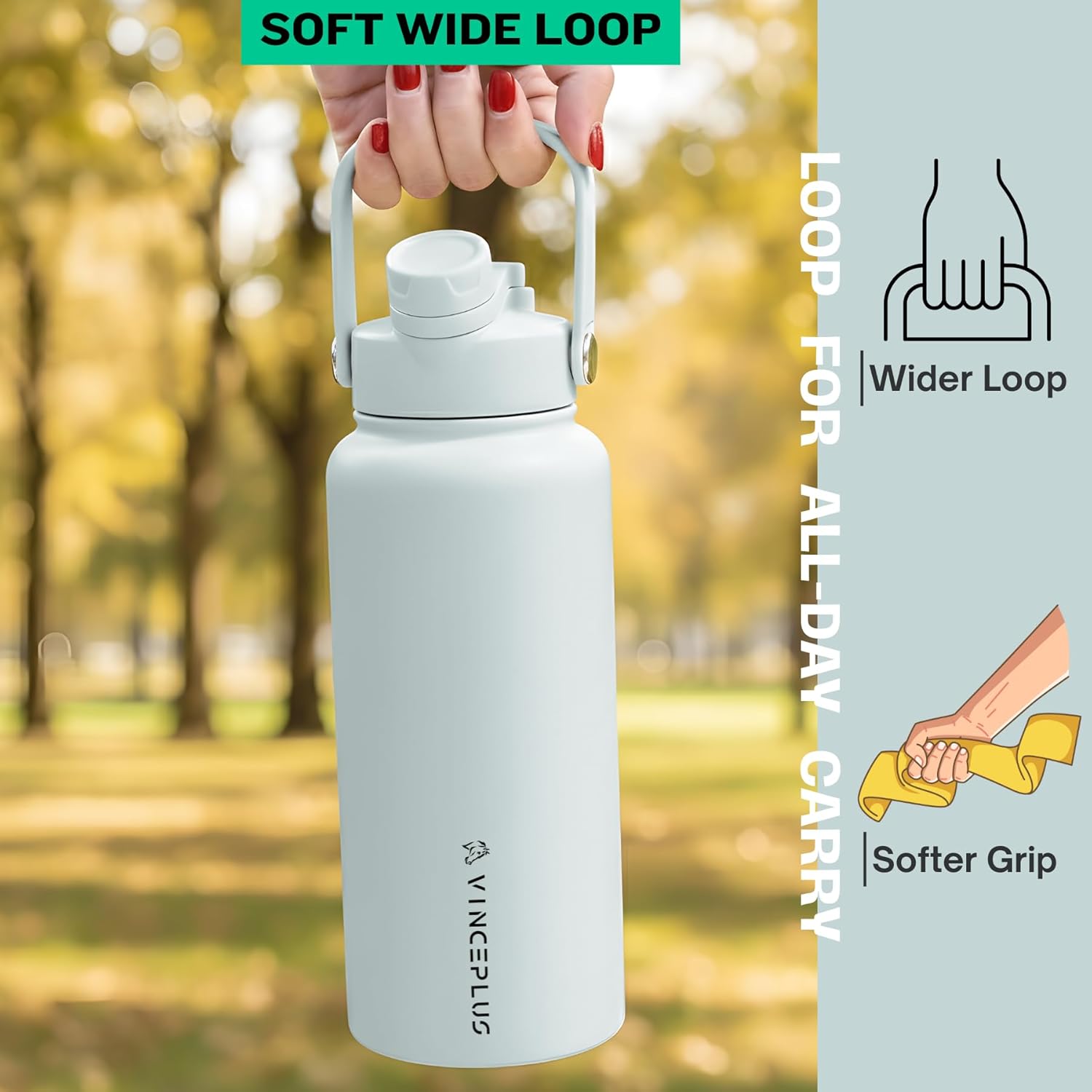 32oz Stainless Steel Water Bottle with 2 in 1 Lid | Triple Wall Vacuum Insulated Water Bottle| Leak-Proof, Carry Handle, Wide Mouth Travel Mug | BPA-Free for Kids & Adults (Aqua Blue, 32oz)