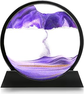 12" Purple Moving Sand Art Liquid Motion - 3D Color Quicksand Decor - Hourglass Deep Sea Sandscape Round Glass Flow Sand Painting - Relaxing Desktop Home Office Work Decor