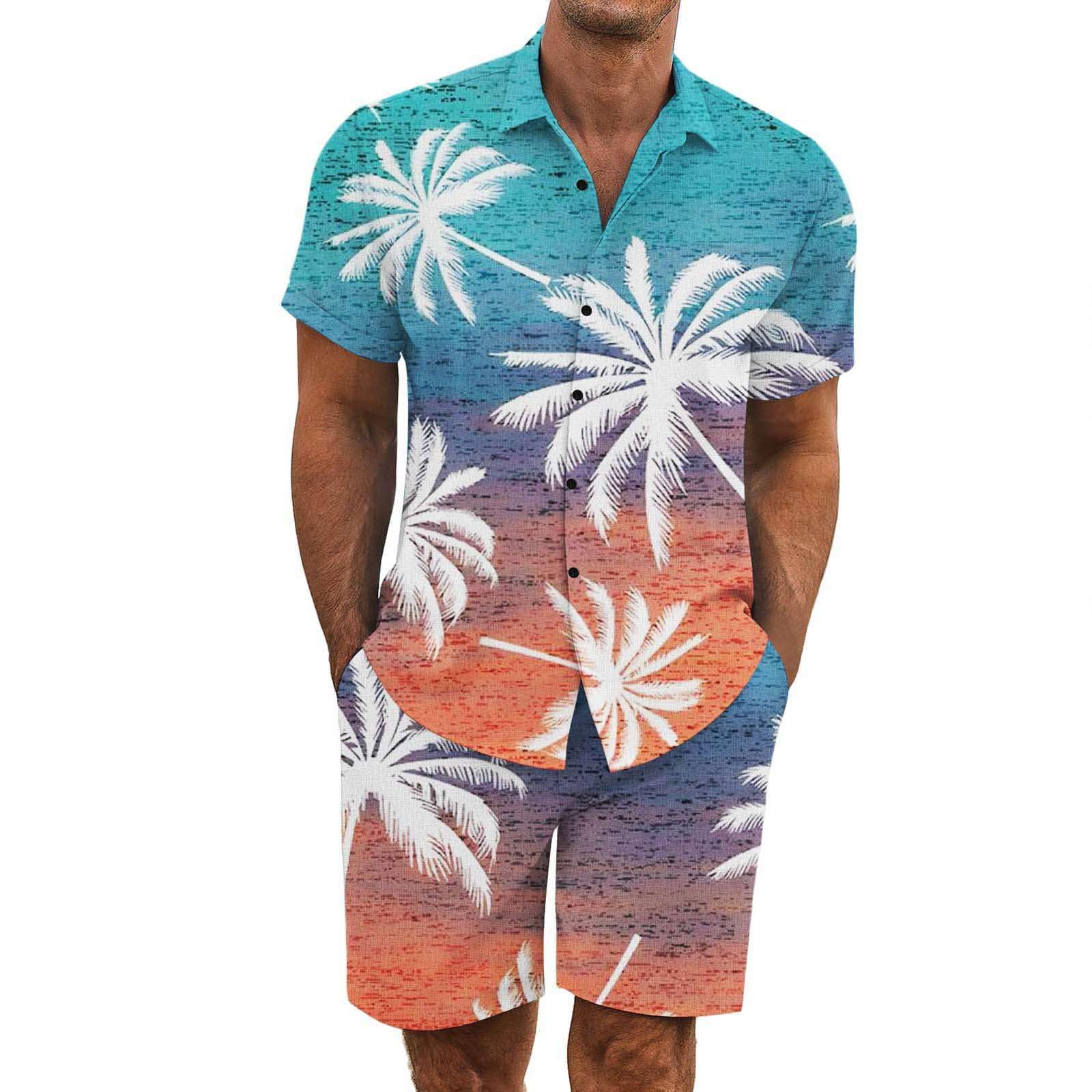 2 Pezzi Uomo Estiva Traspirante in Misto Lino - Completo Stampato e Pantaloncini Tute da Sportivo Completo Leggero Estivo Traspirante Italiana Outift per Vacanza e Tempo