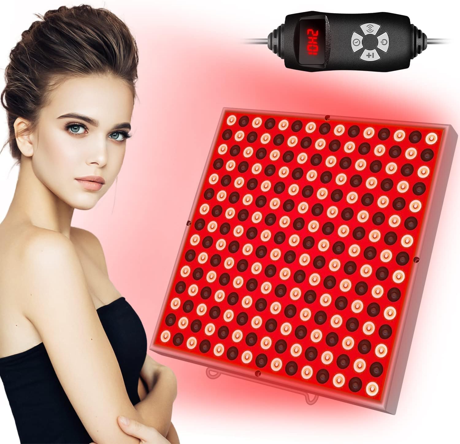 Wolezek Red Light Therapy Panel with Timer, Upgraded 48W Red Light Therapy Device for Body and Face with 660nm Red and 850nm Near-Infrared Combo Wavelength, Infrared Light Therapy with Controller