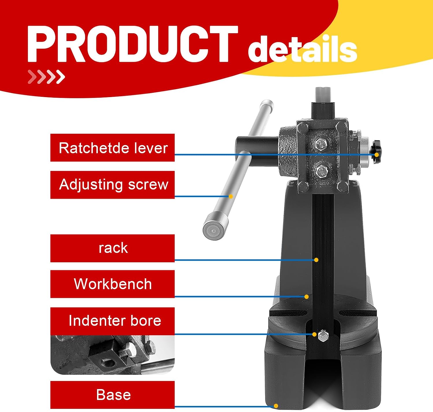 Manual Arbor Press 1 Ton, 5.5 Inch Maximum Height, Heavy Duty Arbor Presses, with Manual Desktop Arbor Press Cast Iron Material, Black Press Machine for Riveting Punching Holes