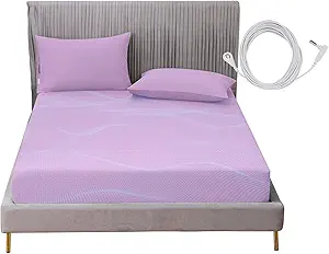 Grounding Fitted Sheet with Grounding Cord, Earthing Sheets Queen Size, 5% Silver Fiber & 95% Cotton Fiber, Conductive Earthing Bed Sheet for Better Sleep (Purple, Queen)