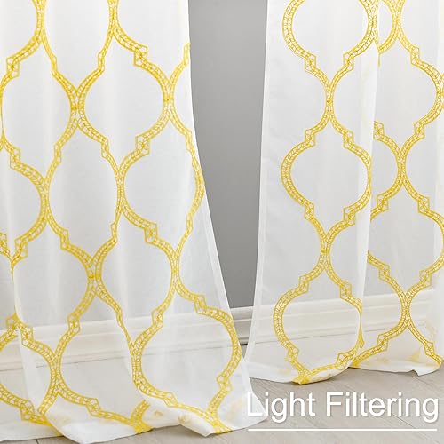 Miniatura 6 de DWCN - Cortinas de lino sintético con bolsillo marroquí, Poliéster & Mezcla de poliéster, Amarillo