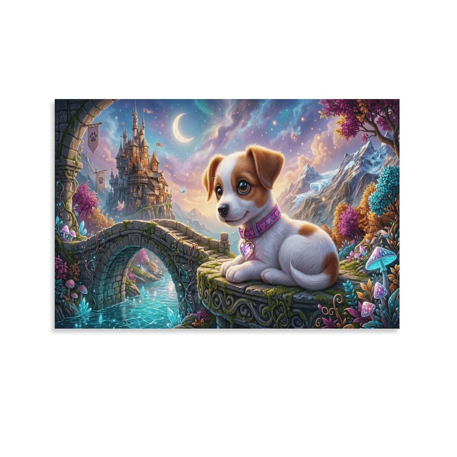 XPASHIQWC Dog Wall Decor Poster Star-Moon Castle Canvas Prints Picture Modern Wall Art Picture Wall Hanging for Bathroom Wall Decor 20x30inch(50x75cm)