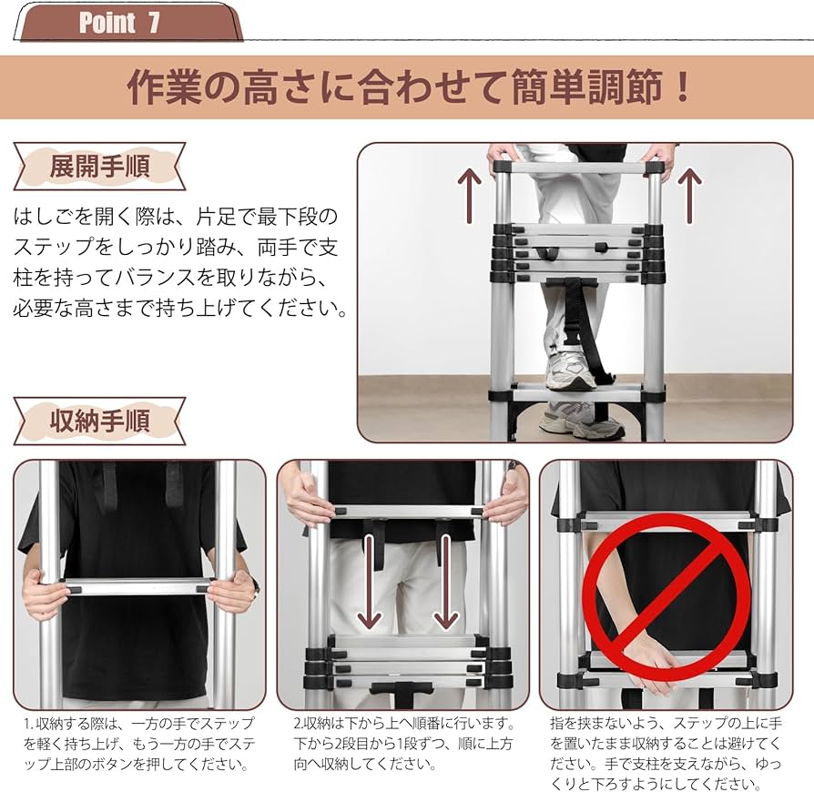 Amazon.co.jp: RemixOri 伸縮はしご はしご兼用脚立 7段 最長2m+2m 耐