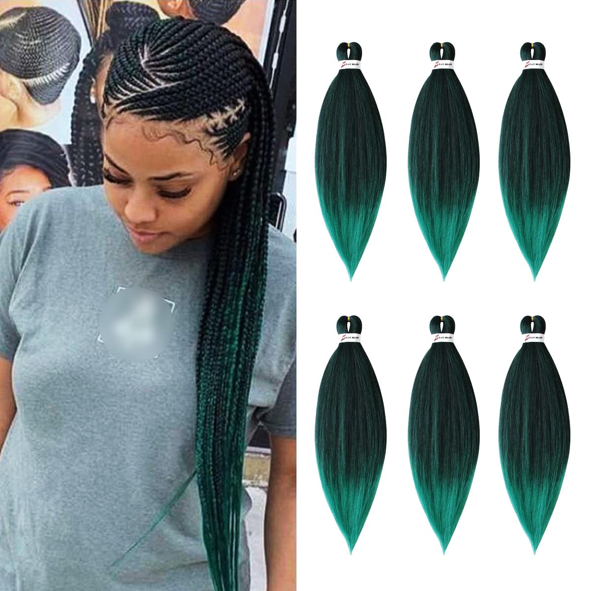 Kytasryl Easy Braids 26Inch Ombre Green Hair, Pre