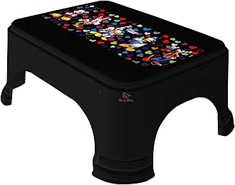 Heart Home Disney Team Mickey Print Square Plastic Bathroom Stool, Adults Simple Style Stool Anti-Slip with Strong Bearing Stool for Home, Office, Kindergarten (Black) -HS_35_HEARTHS17272