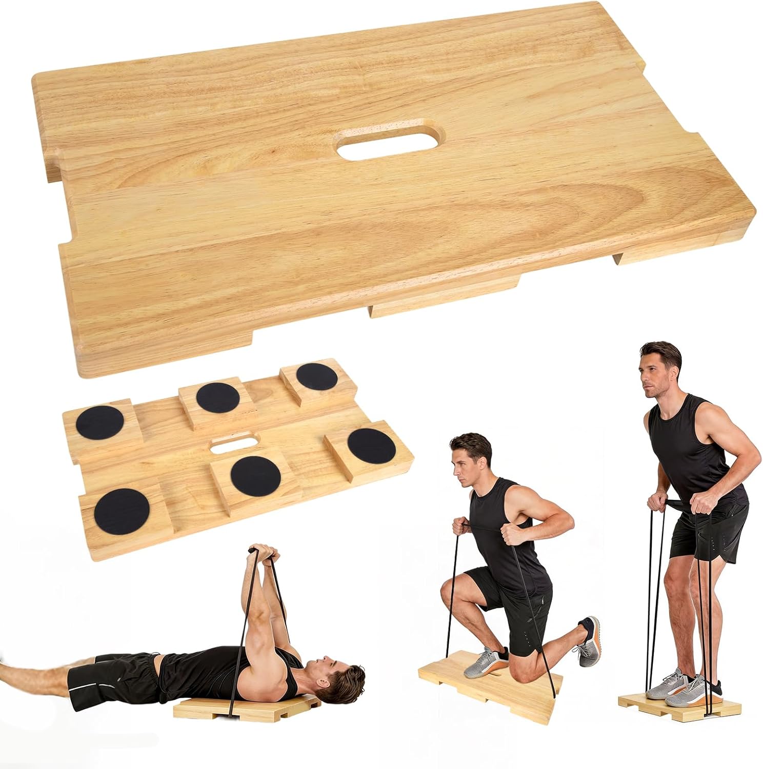 Resistance Band Platform, Wooden Exercise Board With Non-Slip, Resistance Band Foot Plate With 9 Pound Weight, Strong Resistance Suitable For Volume Training, Stretching, Balance Home Gym Use