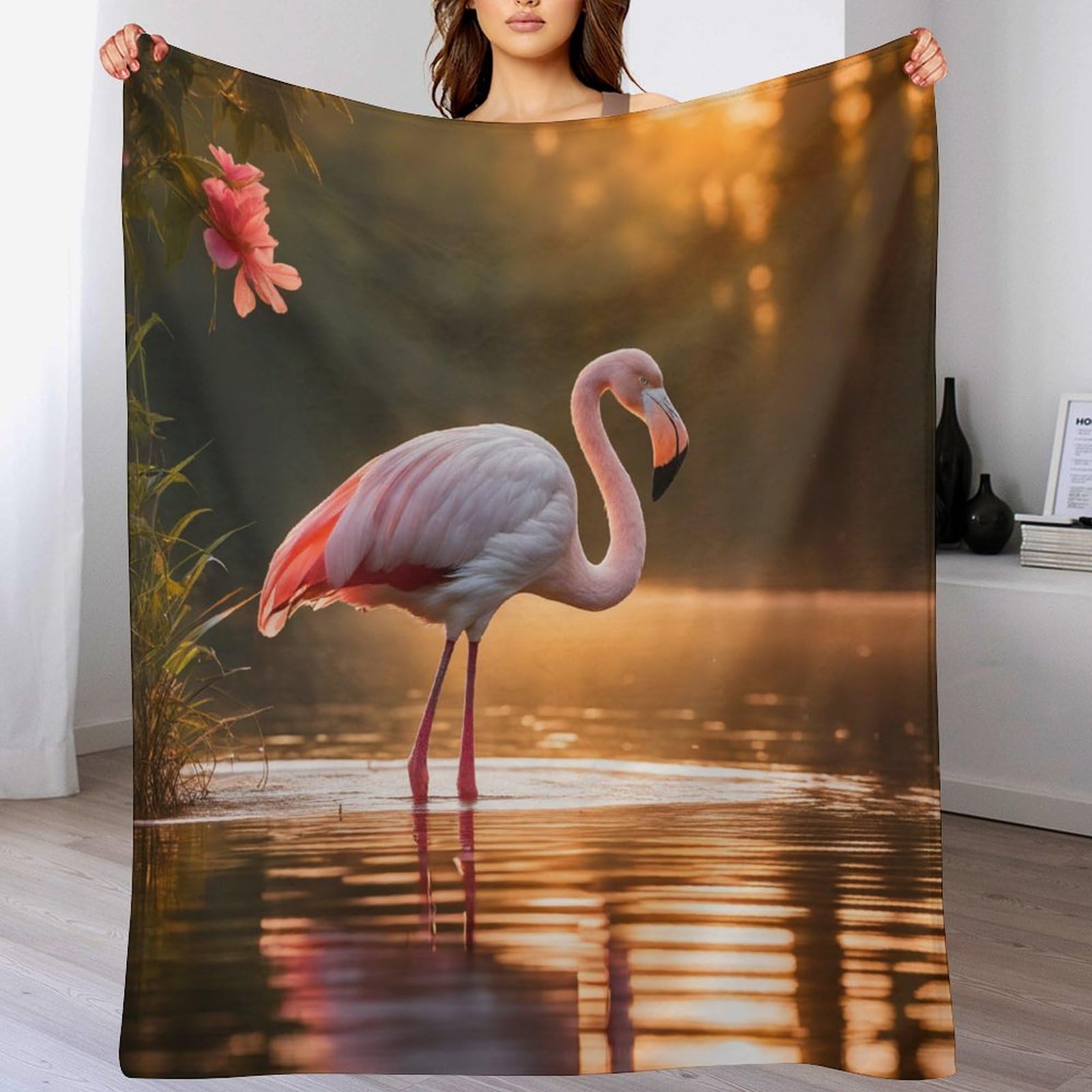 Couverture de canapé chaude à motif flamant rose pour des soirées cocooning en hiver