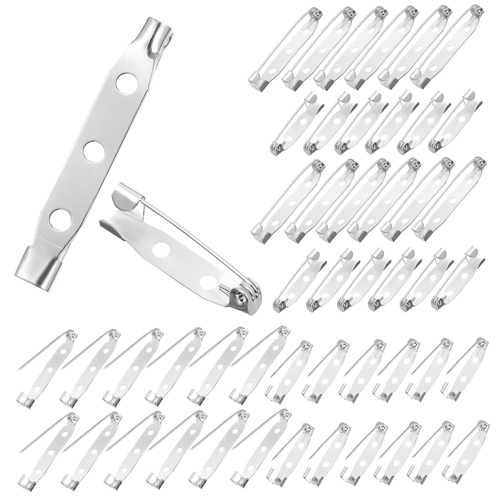 VILLCASE 4 Juegos Pasador De Barra De Doble Orificio Plateado De 25 Mm 50 Unidades + 35 Mm 50 Unidades para Acolchado De Seguridad Curvado Dorado con Cordón Y 100 Piezas x 4