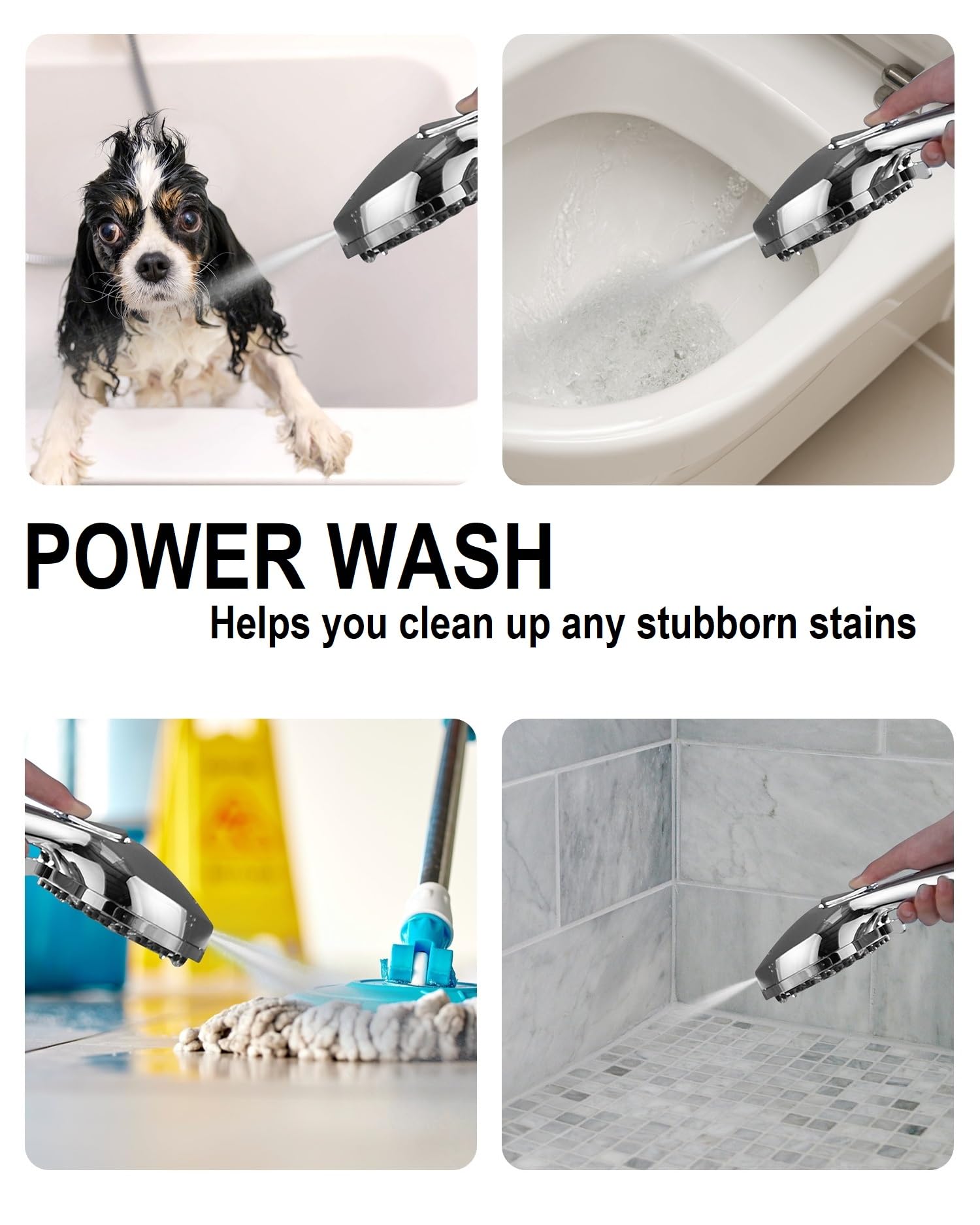 Cabezal de ducha con 7 ajustes de alta presión, lavado a presión integrado para limpiar bañera, azulejos y mascotas, cabezal de ducha de lluvia de mano de alta potencia de 5 pulgadas con manguera de