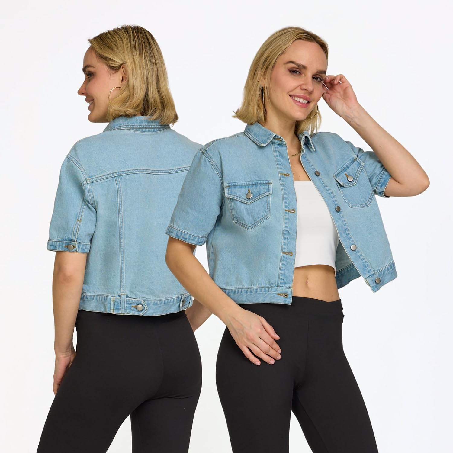 American Denim Short Sleeve Denim Jacket for Women, Modern Summer Jean Jacket, Womens Cropped Denim Jacket, Button Front