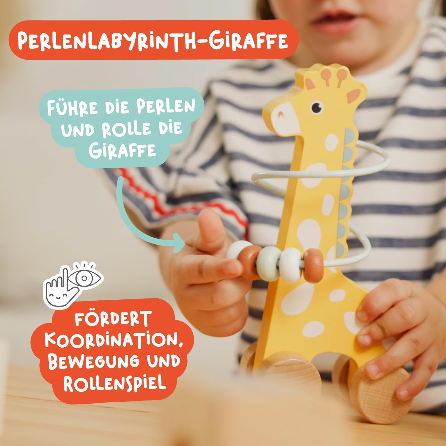 Nene Toys Spielzeug ab 1 Jahr – Montessori Baby Holzspielzeug 4-in-1 Set mit Klangbausteinen, Regenmacher, Stapelturm & Giraffe-Labyrinth – Holzbausteine Motorikspielzeug – Geschenk Junge Mädchen