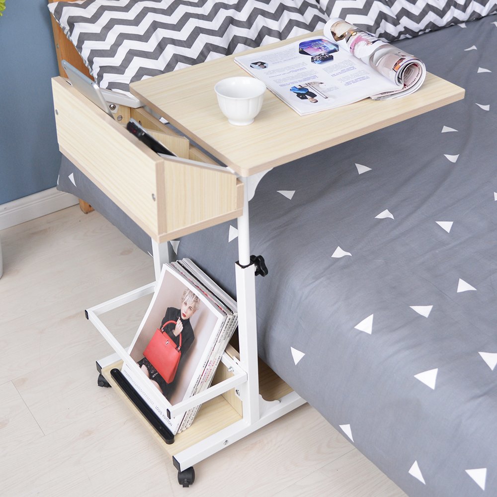 sogesfurniture Tavolino a Forma di C Regolabile in Altezza con Ruote per Piccoli Spazi, Mobile per Divano e Soggiorno, BHCA-103#2-MP