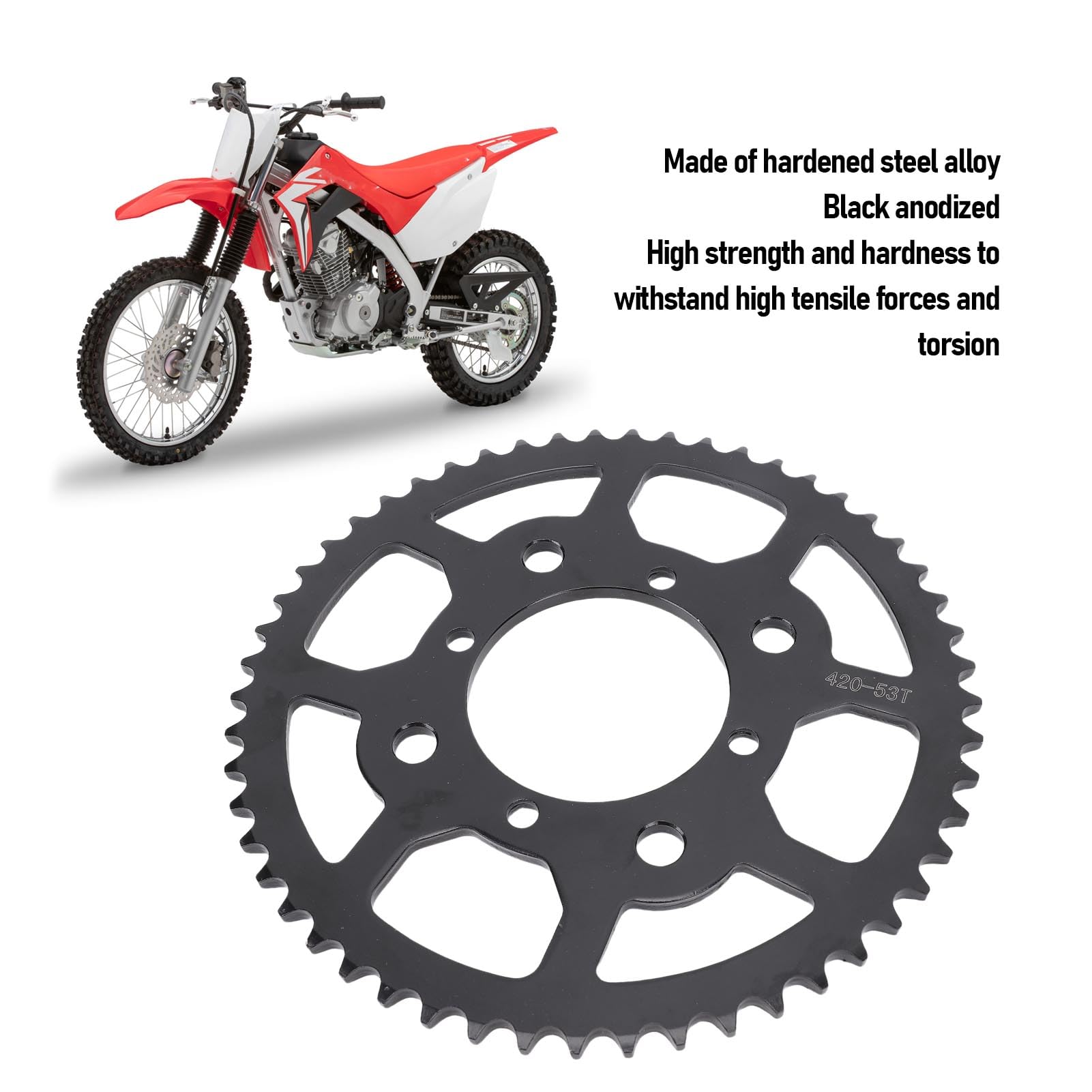 Pignone 420 53T, rapporto di trasmissione efficiente per catena posteriore, pignone per bici guida per pit bike 50 a 160 ml
