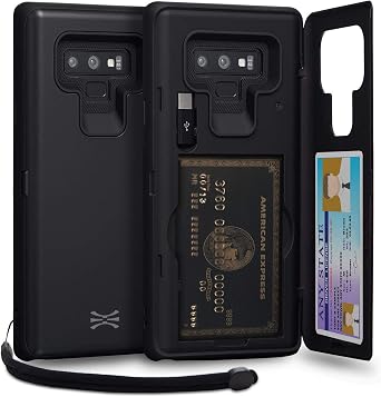 TORU CX PRO Case لـ Galaxy Note 9 ، مع حامل البطاقة | غطاء واقي نحيف مع بطاقات ائتمان مخفية مقصورة فتحة رفرف فتحة | تضمين مرآة ، حزام ، محول USB - أسود