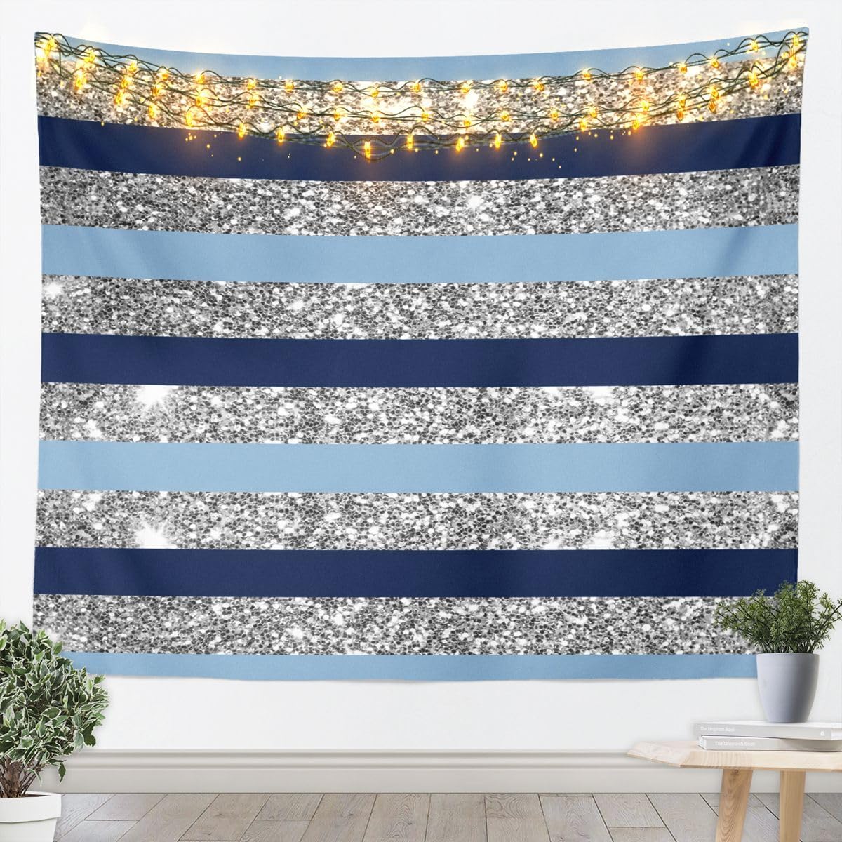 Feelyou Light Yellow Red Tapestry Stripes Wall Art Glitter Wall Hanging Blanket for Living Room Bedroom Geometric Home Decor Medium 59"x59" Modern Striped Art image 3
