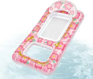 Pool Lounger Float - Inflatable Tanning Raft Bed,Vacation Water Cup Holder | Single Hole Double Tube Architecture|Summer Vacation Travel Hotel Stay,Lightweight Portable Heavy Duty PVC Inflatable Cushion