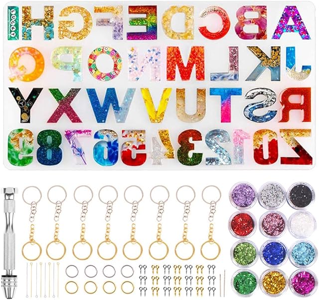 186 Pcs Alphabet Resin Casting Mold,Letter and Numbers Resin Moulds,DIY Letter Key Chain,Pendant,Jewelry Making Molds for Resin,Silicone Epoxy Resin Moulds