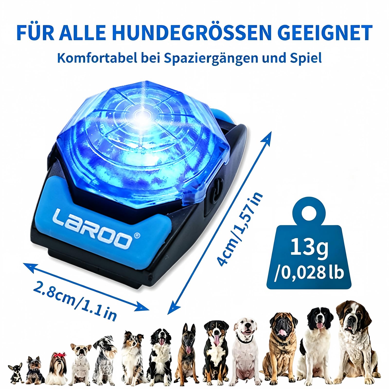 LaRoo Luz LED intermitente de seguridad para perros, gatos, luz LED colgante, llavero con 3 modos de parpadeo, luz de seguridad para pasear con el perro y deportes al aire libre, recargable, All,