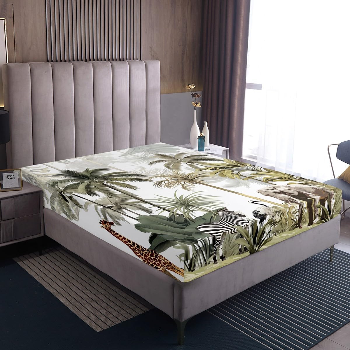 Erosebridal Zebra Bed Sheet Misty Foggy Trees Fitted Sheet for Youth Adult Woman,Hawaii Beach Sheet Set Crane Bed Cover Nature Plant Leaves Bedroom Decor Queen Size