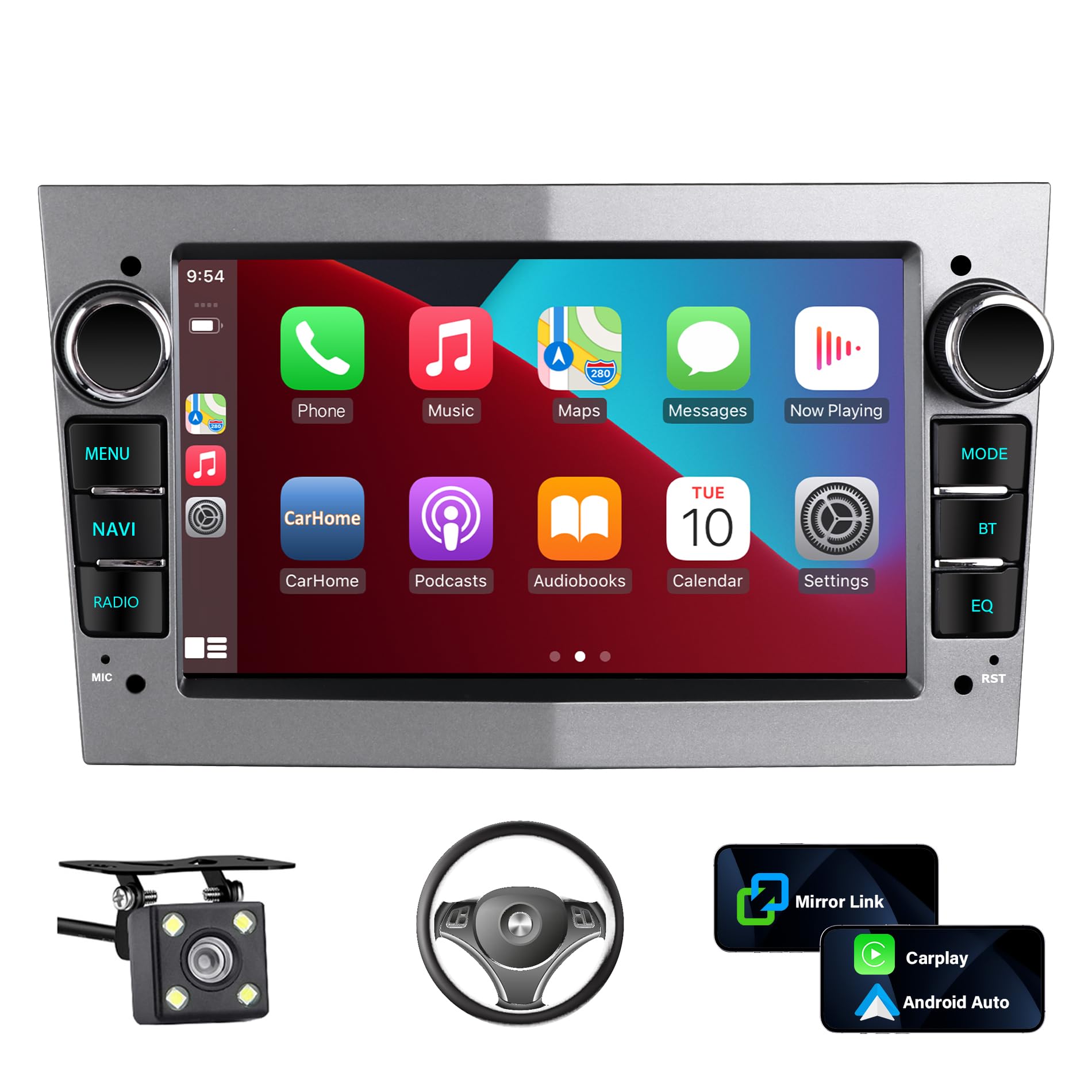 Radio Coche Bluetooth Opel Astra h/Zafira b/Vivaro/Meriva/Vectra/Combo/Antara/Vectra/Signum con Android Auto CarPlayWireless 7 Radio Coche Pantalla GPS Coche Camara SWC FM RDS