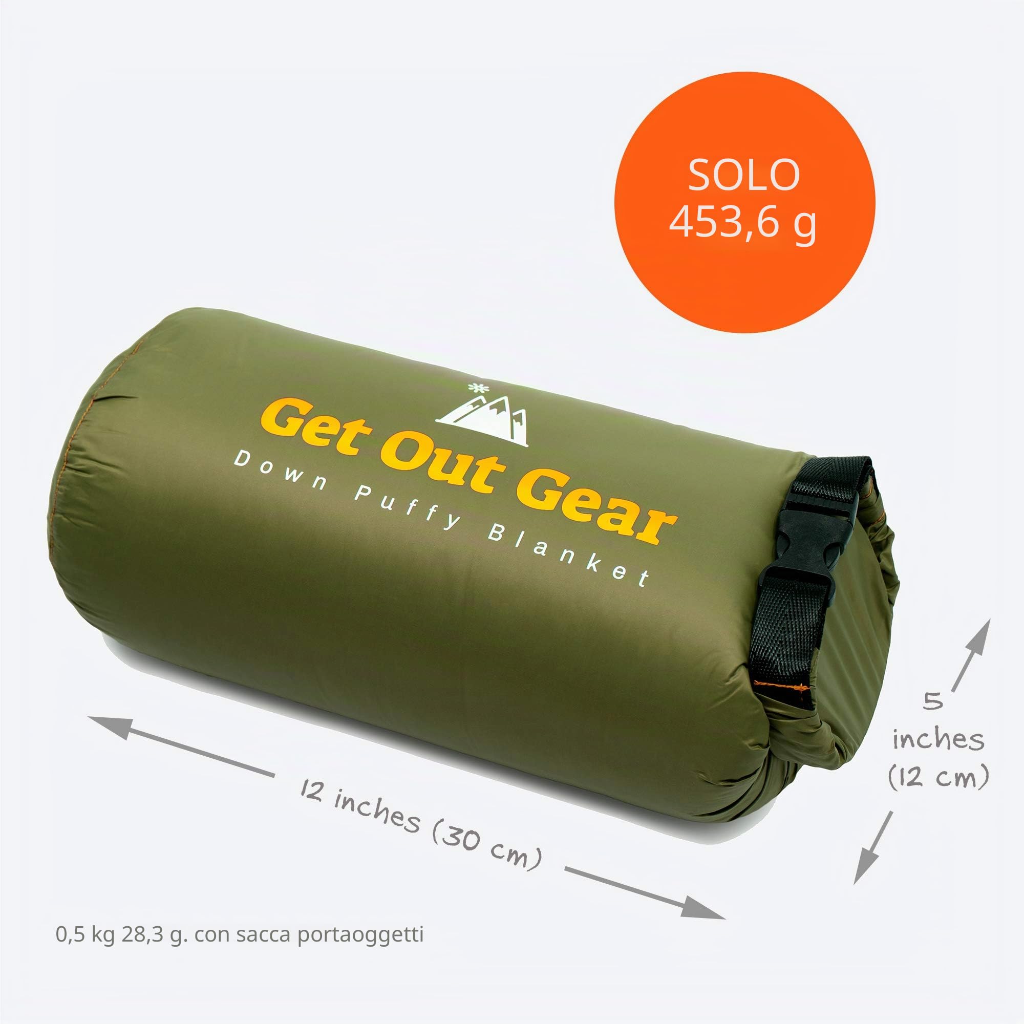 Get Out Gear Coperta da campeggio – Coperta da campeggio leggera, ripiegabile a 650 gradi, compatta, impermeabile e calda, per campeggio, escursionismo, viaggi, amaca