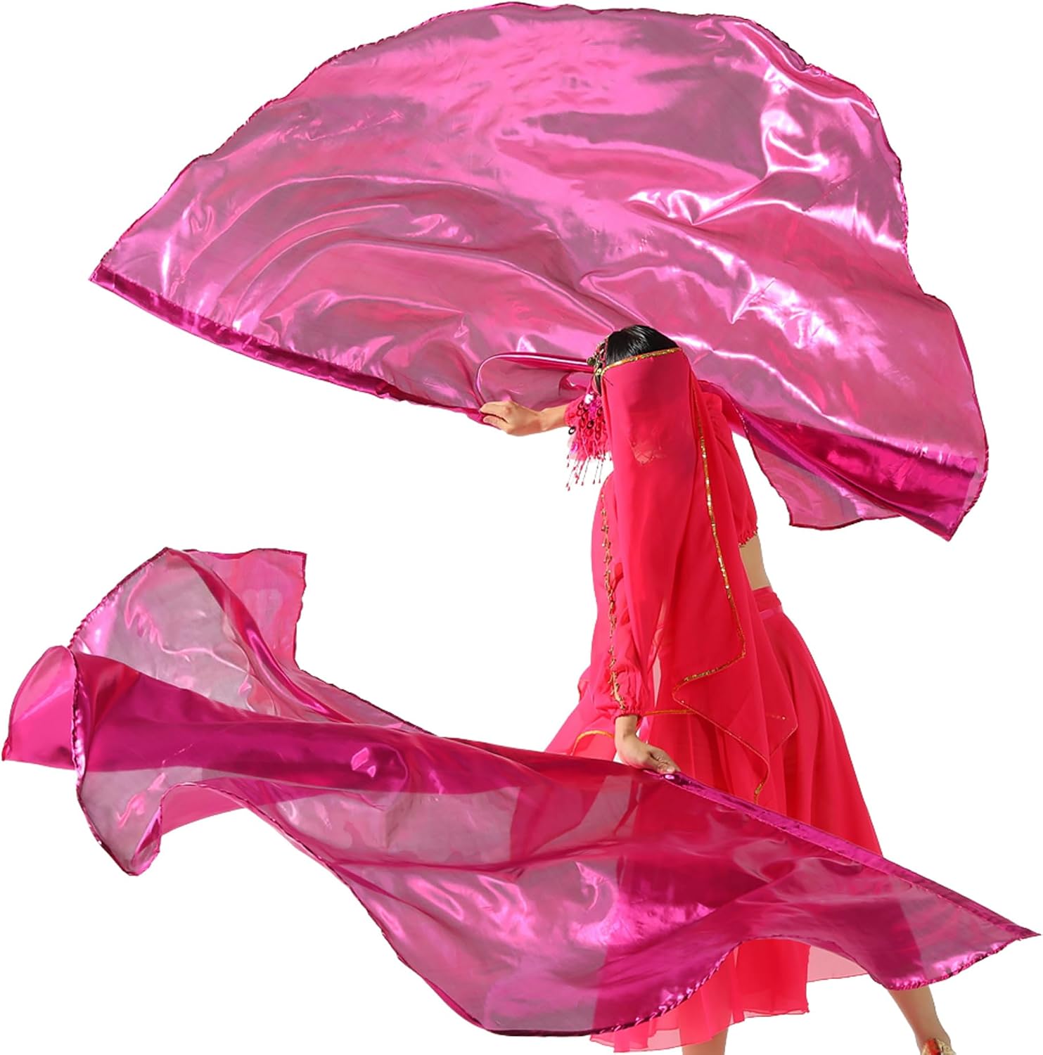 MUNAFIE Worship Flags 2 Pieces Praise Dance Flags Semicircle Flag with Flexible Flag Pole for Dance Performance Church Dark Pink
