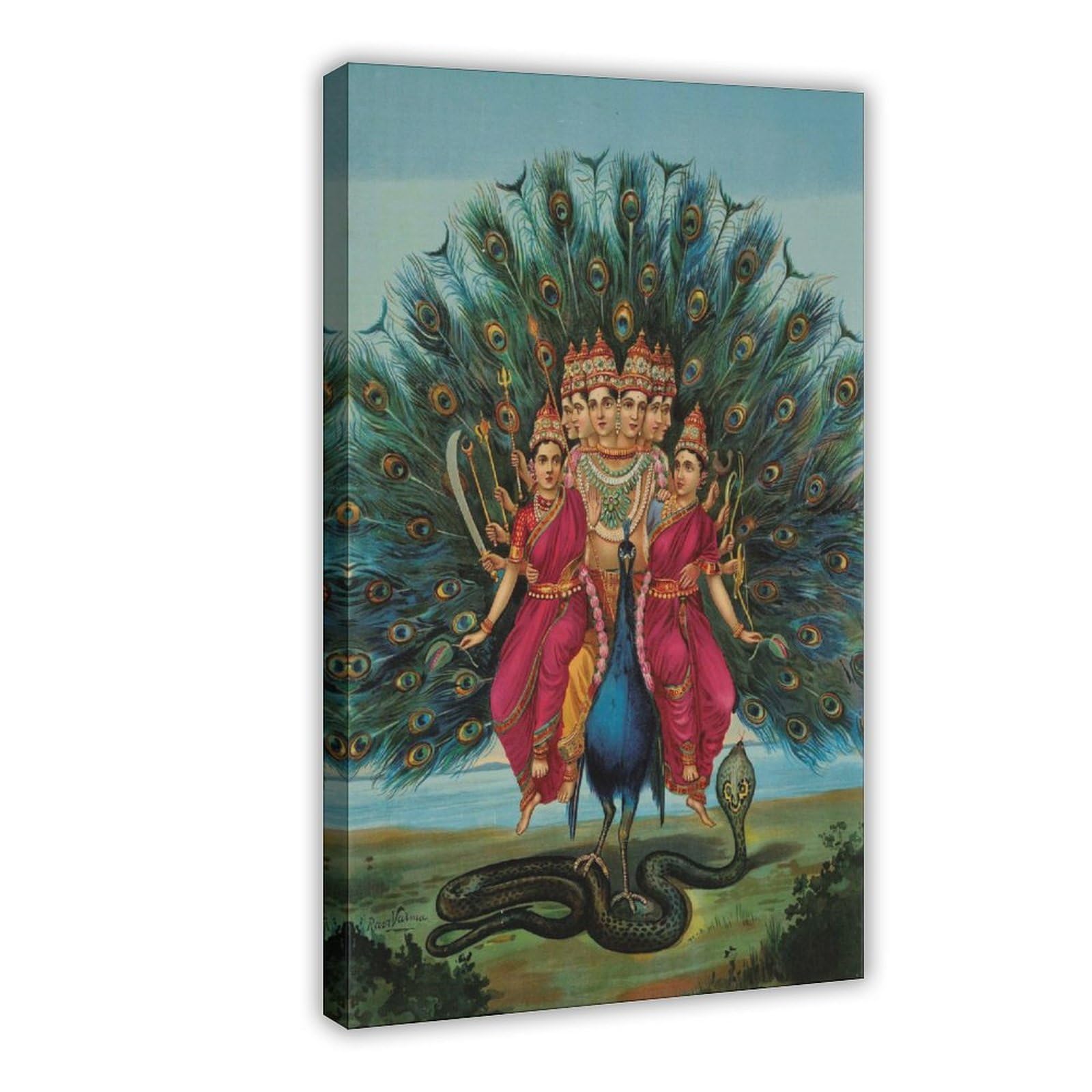 WCYB Murugan By Raja Ravi Varma Posters Prints Canvas Deco Paintings Wall Art Frame 20" L X 30" W