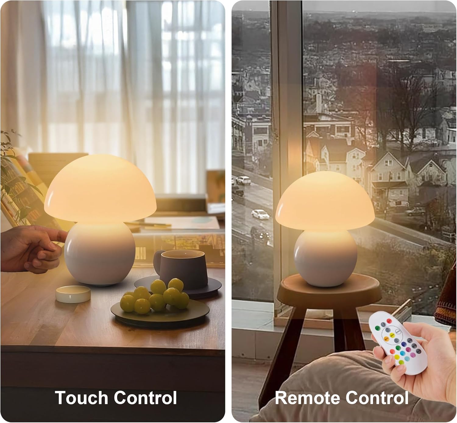 Cordless Cute Mushroom Lamp with Remote Control, 9 RGB, Cordless Lamps for Tables, 3 Color Temperature, Stepless Dimmable, Timer, Memory, Unique Aesthetic Home Decor for Living Room (White)