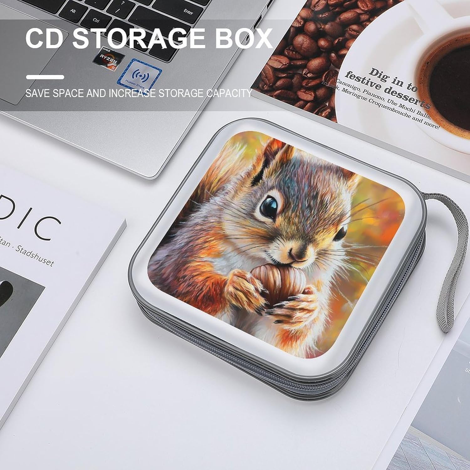 Squirrel Vintage Oil Painting CD Case DVD Storage Holder Binder 40 Capacity | protective,hard case,protable loop,travel car use,zippered closure
