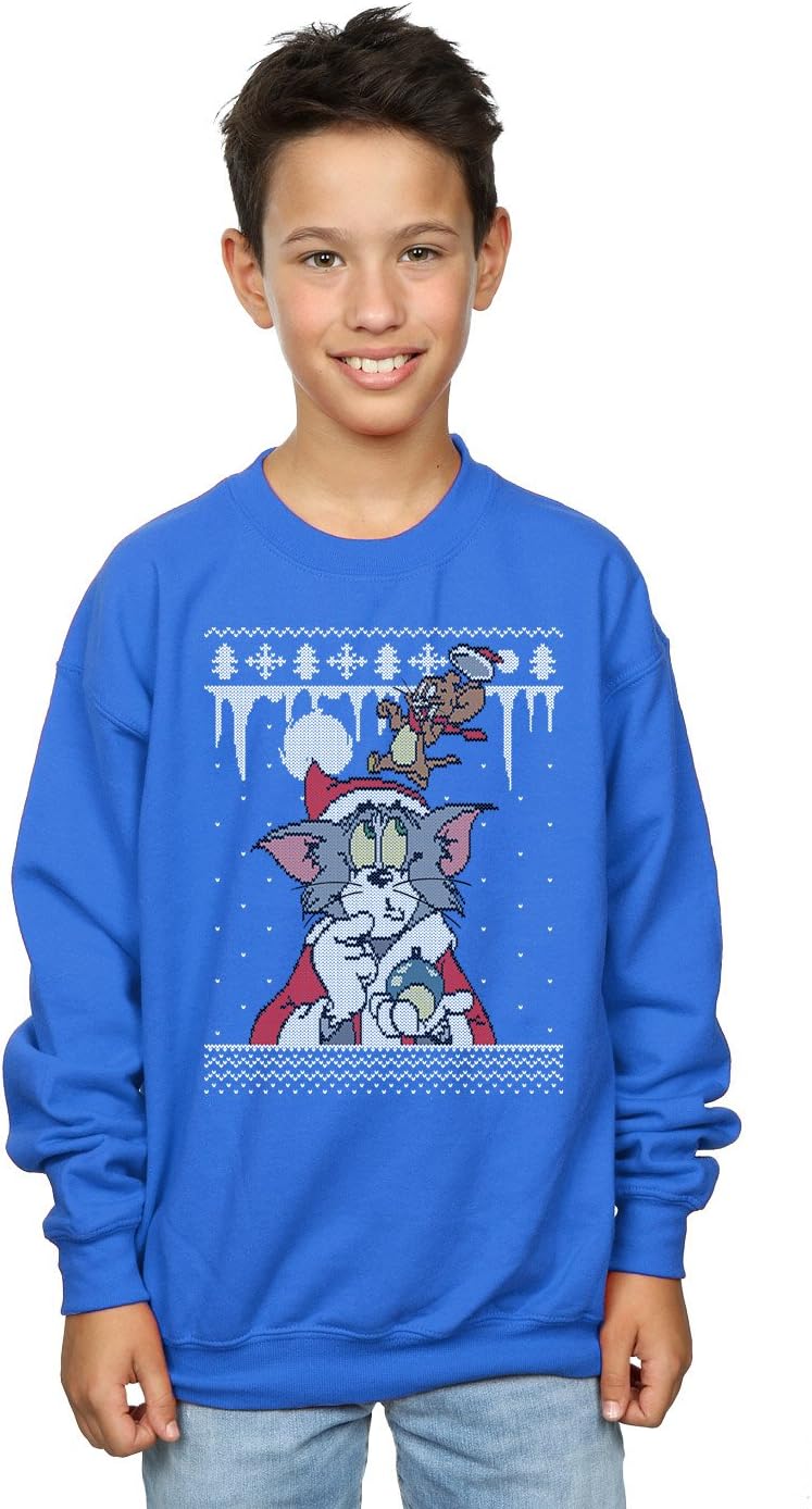 TOM and JERRY Boys Christmas Fair Isle Sweatshirt 9-11 Years Royal Blue