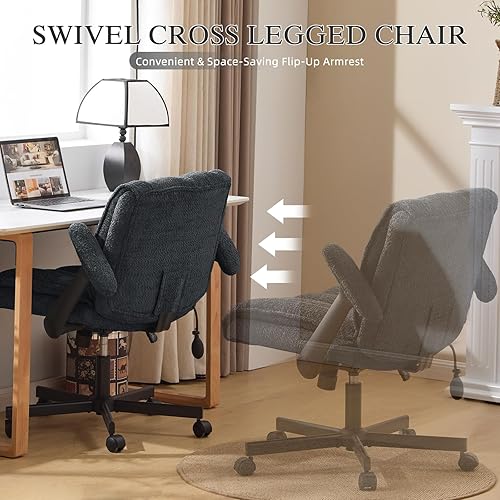 Miniatura 6 de Silla de oficina con patas cruzadas con brazos y ruedas abatibles, silla de escritorio de asiento ancho con bolsa de aire dinámica integrada, silla