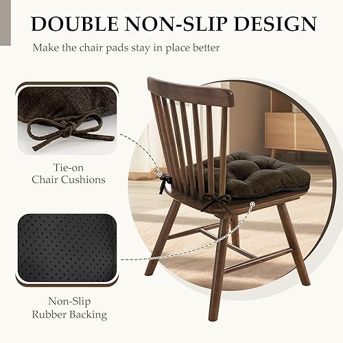 Miniatura 4 de HARBOREST Juego de 4 cojines para sillas de comedor, cojines copetudos de felpilla para sillas de cocina con lazos y parte inferior antideslizante,