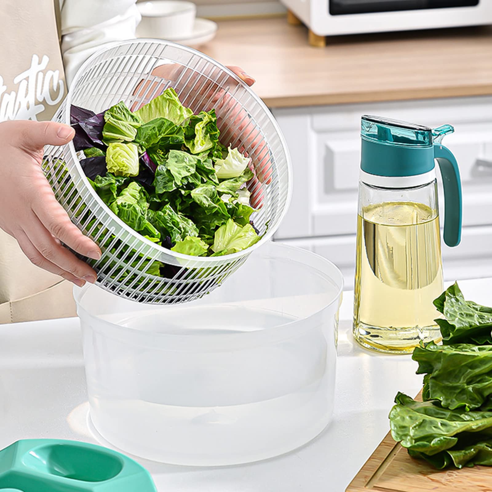 Newaner Centrifugadora de Lechuga, Centrifugadora Manual, Escurridor de Cocina con Tapa y colador Interior, Salad Spinner, Capacidad: 3L 22.5CM*15CM (Blanco/Verd)