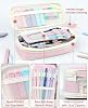 Four Candies 56 PCS Aesthetic School Supplies with Cute Pencil Case, 6 Multicolor Pen, 12 Pastel Highlighters, 5 Gel Pens Black Ink, 9 Mechanical Pencils for Student Stationary Set Preppy Stuff (Pink)