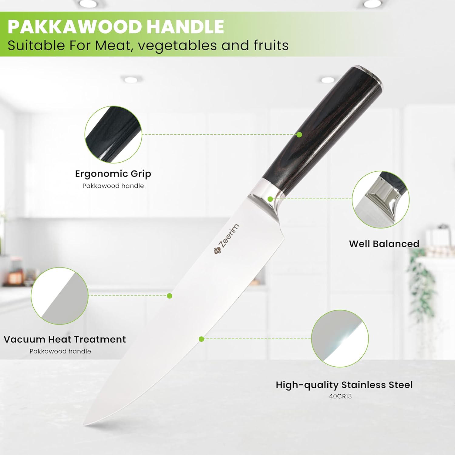 8-Inch Chef Knife - Professional Razor Sharp Kitchen Knife,High Carbon 3Cr13 Stainless Steel Blade,Ergonomic Pakka Wood Handle with Finger Guard,Multipurpose for Meat,Vegetables & Cooking