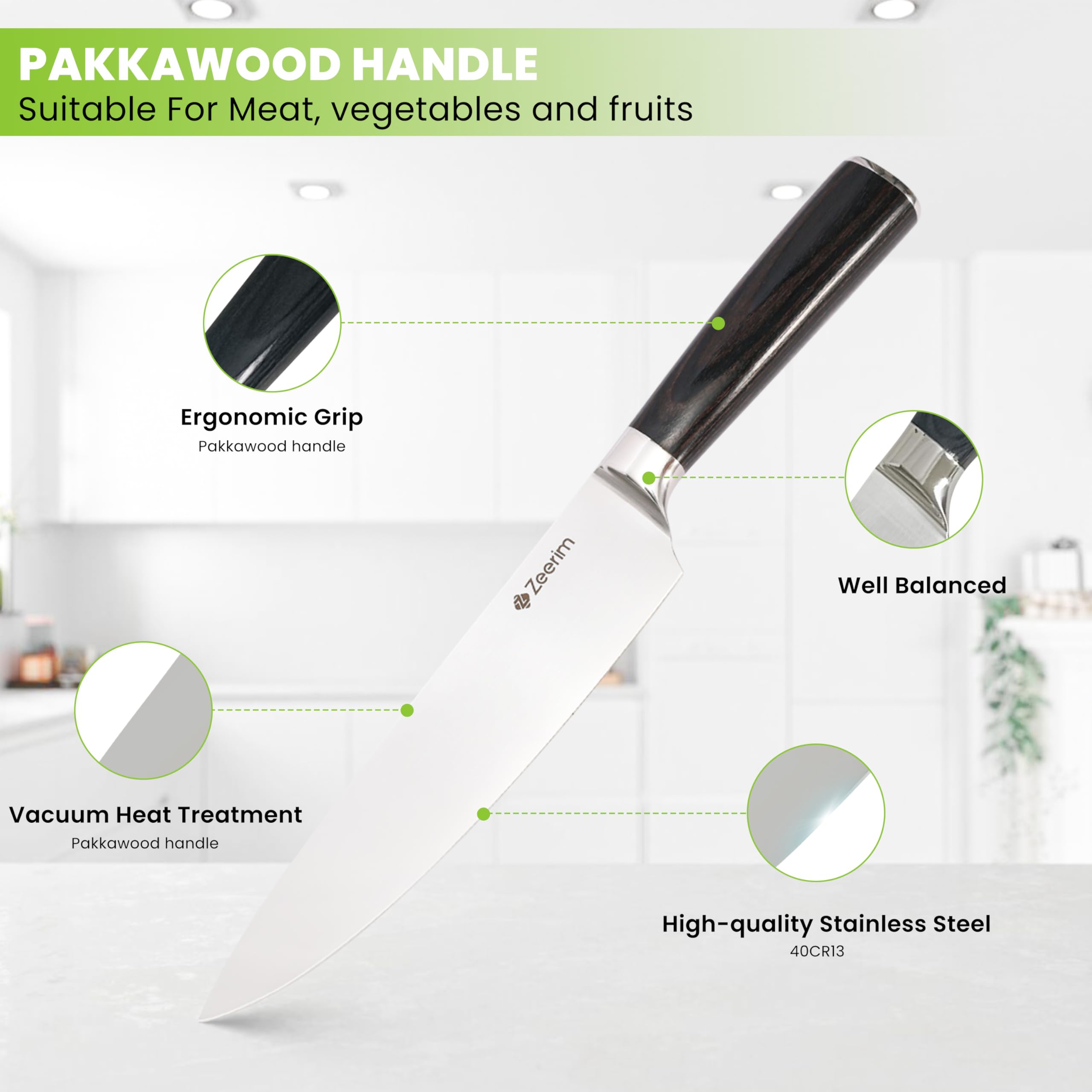 8 Inch Chef Knife - Razor Sharp German 1.4116 High Carbon Steel Kitchen Knife, Full Tang Forged Professional Chefs Knife, Pakkawood Handle, Finger Guard, Blade Cover & Gift Box — Amazon image 3
