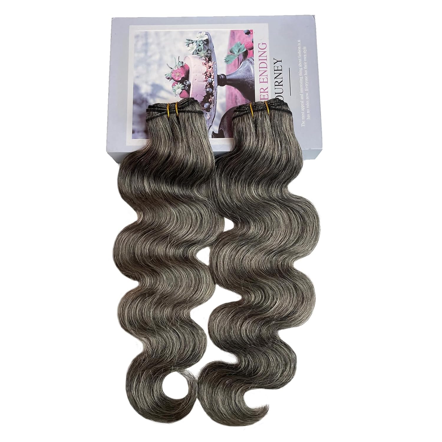 Weft Hair Extensions Black Balayage Body Wave Sew in Hair Extensions Real Human Hair Natural Black and Silver Balayage Human Hair Weft Extensions for Short Hair Curly Grey and White Sew in 80G 14Inch