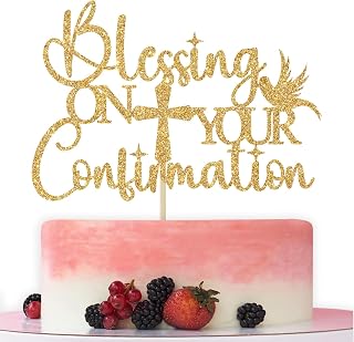 Blessing On Your Confirmation Cake Topper, Spanish Baptism, First Communion Decorations, Bridal Shower Engagement Wedding Baby Shower Birthday Party Decorations Gold Glitter