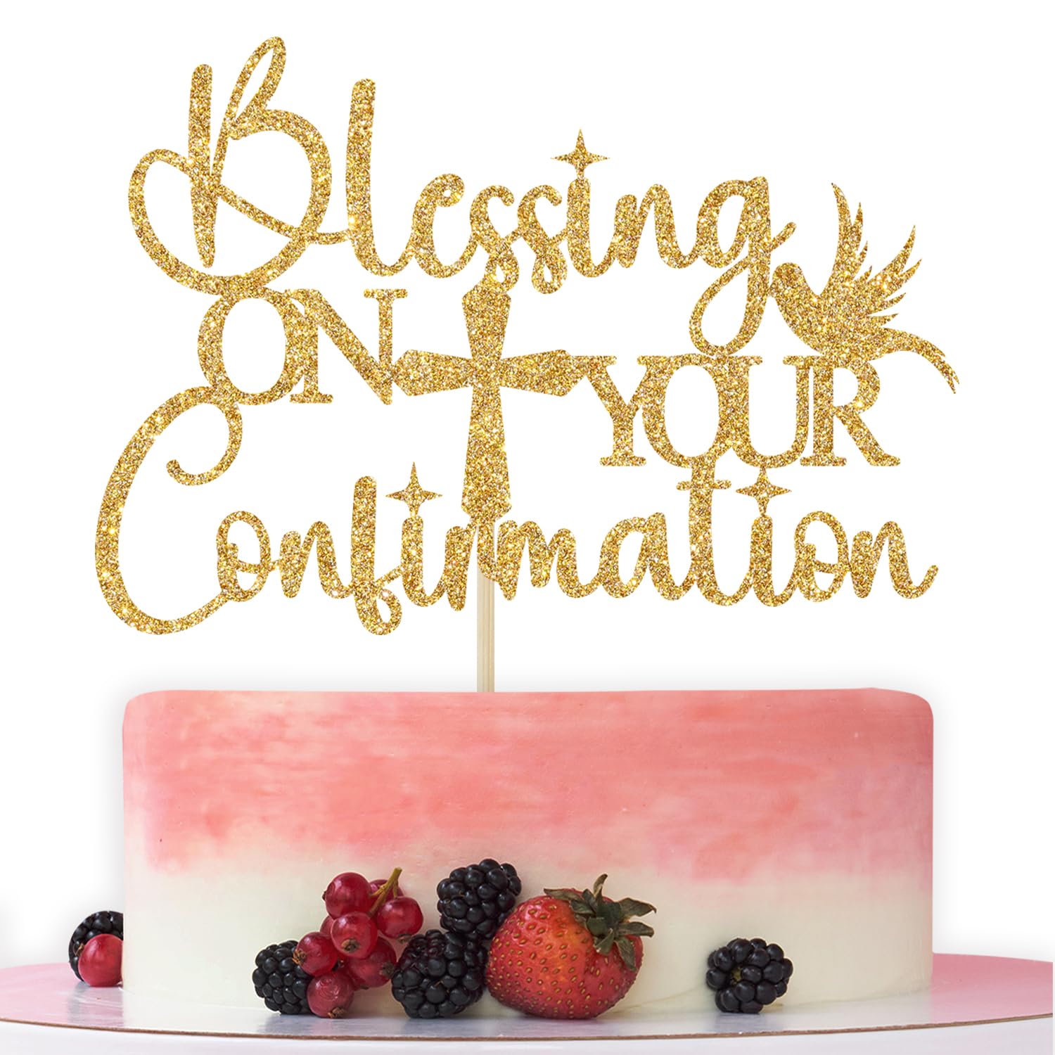 Blessing On Your Confirmation Cake Topper, Spanish Baptism, First Communion Decorations, Bridal Shower Engagement Wedding Baby Shower Birthday Party Decorations Gold Glitter