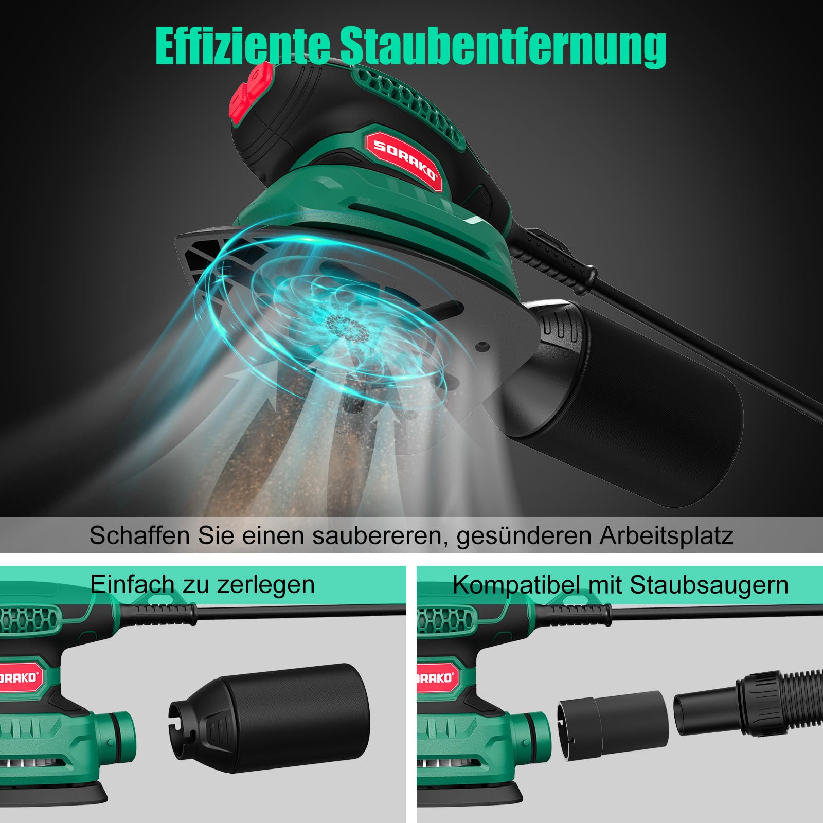 SORAKO Deltaschleifer 220w 14000 OPM 230V Holzschleifer Mit Staubsammler Und 16 SchleifpapierbläTtern (KöRnung 80/120/180/240), Sehr Gut Geeignet Zum Schleifen Und Polieren Auf Kleinem Raum