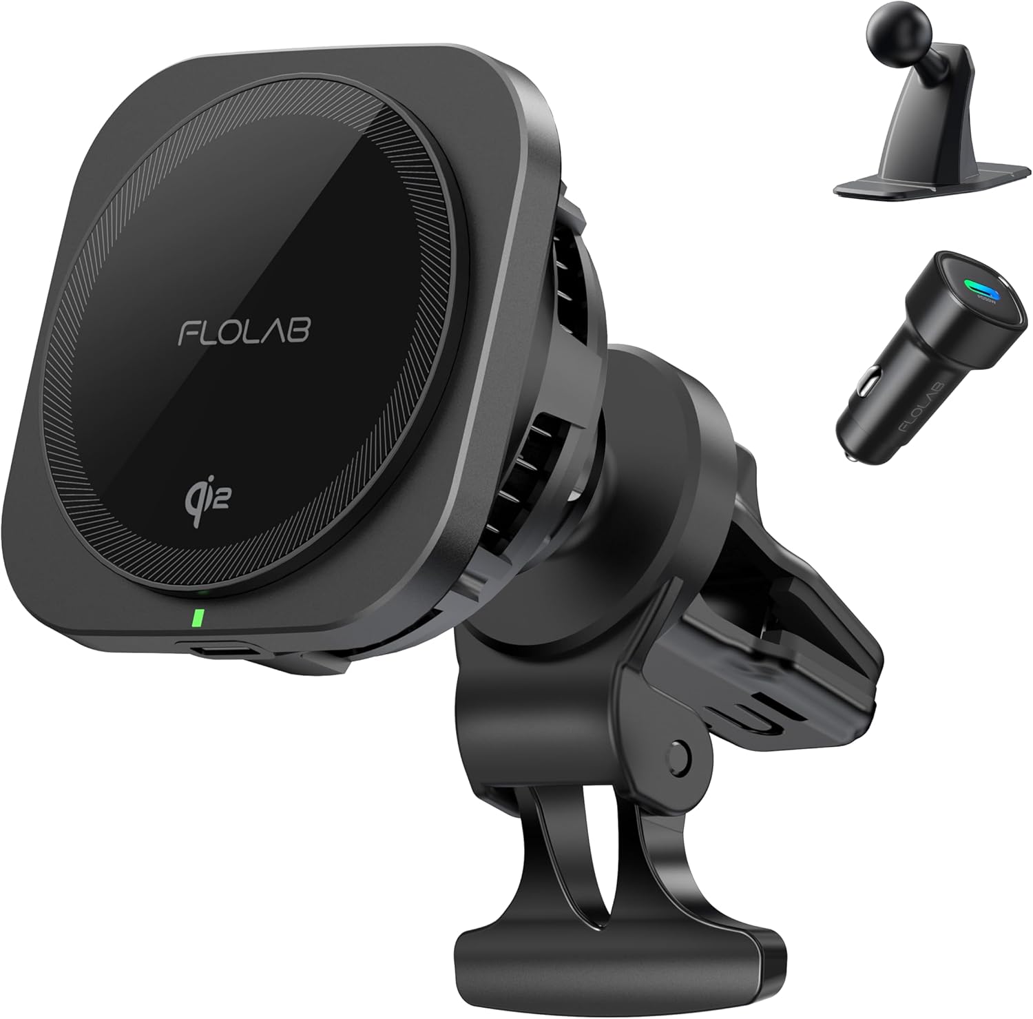 FLOLAB Qi2 15W Wireless Car Charger for iPhone 16/15/14/13/12 Qi2 Car Charger, Magnetic Vent Mount/Dashboard Mount Car Phone Holder, Fast Charging with Cooling