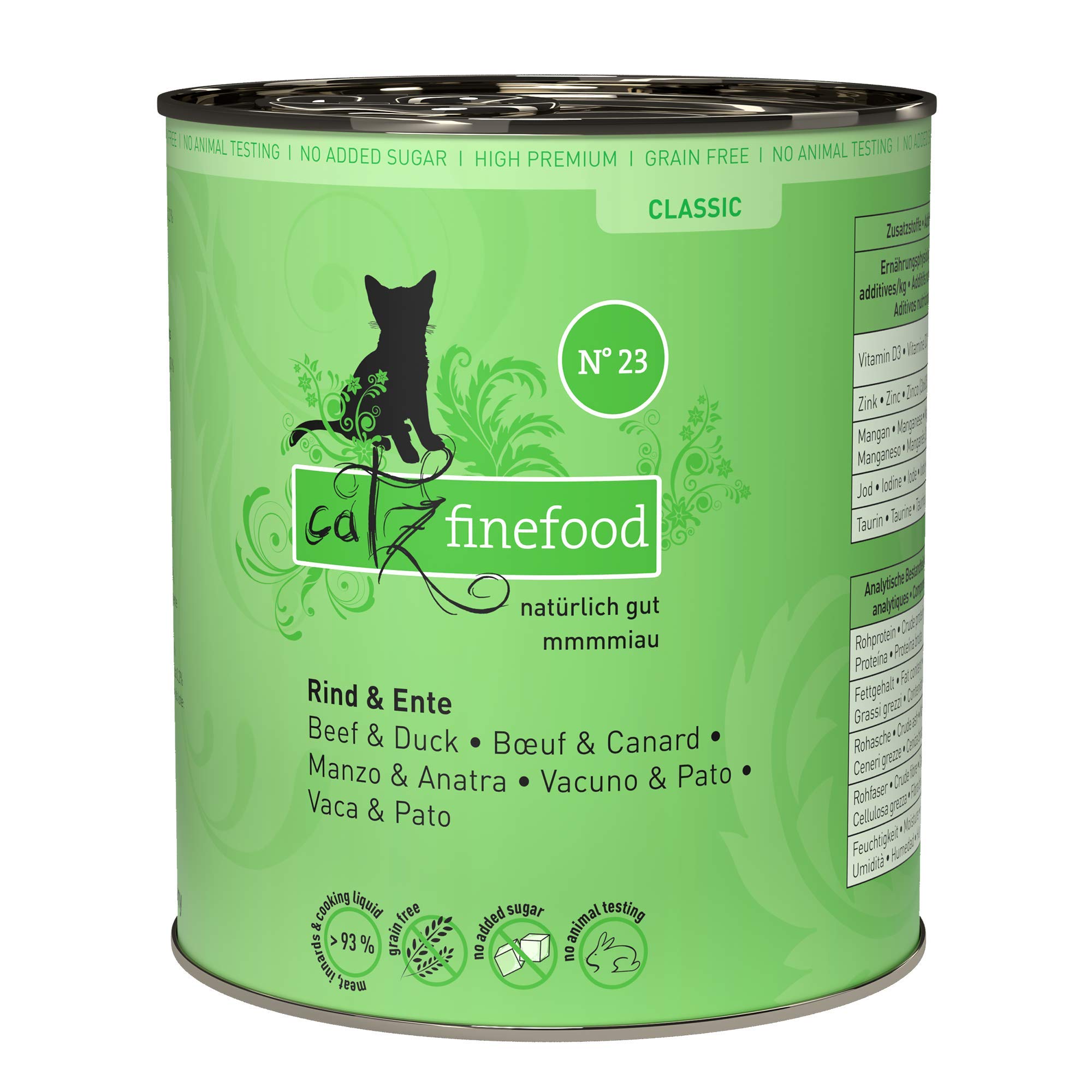 catz finefood N° 9 Wild Feinkost Katzenfutter nass, verfeinert mit Kartoffel & Preiselbeere, 6 x 800g & N° 23 Rind & Ente Feinkost Katzenfutter nass, verfeinert mit Cranberry & Aloe Vera, 6 x 800g