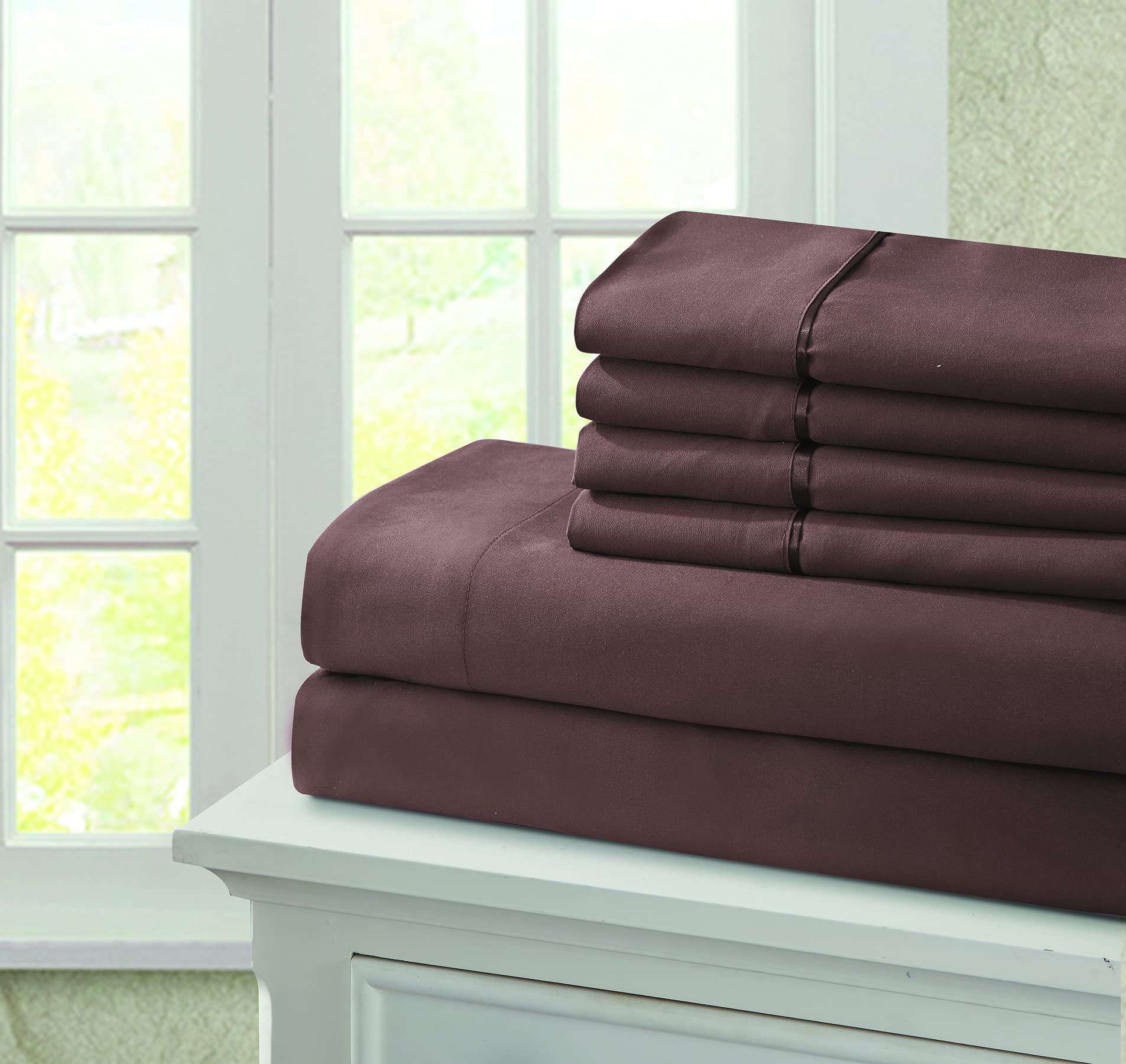 Virah Bella 2400 Platinum Collection Microfiber 6-Piece Sheet Set (Rich Mocha, King)