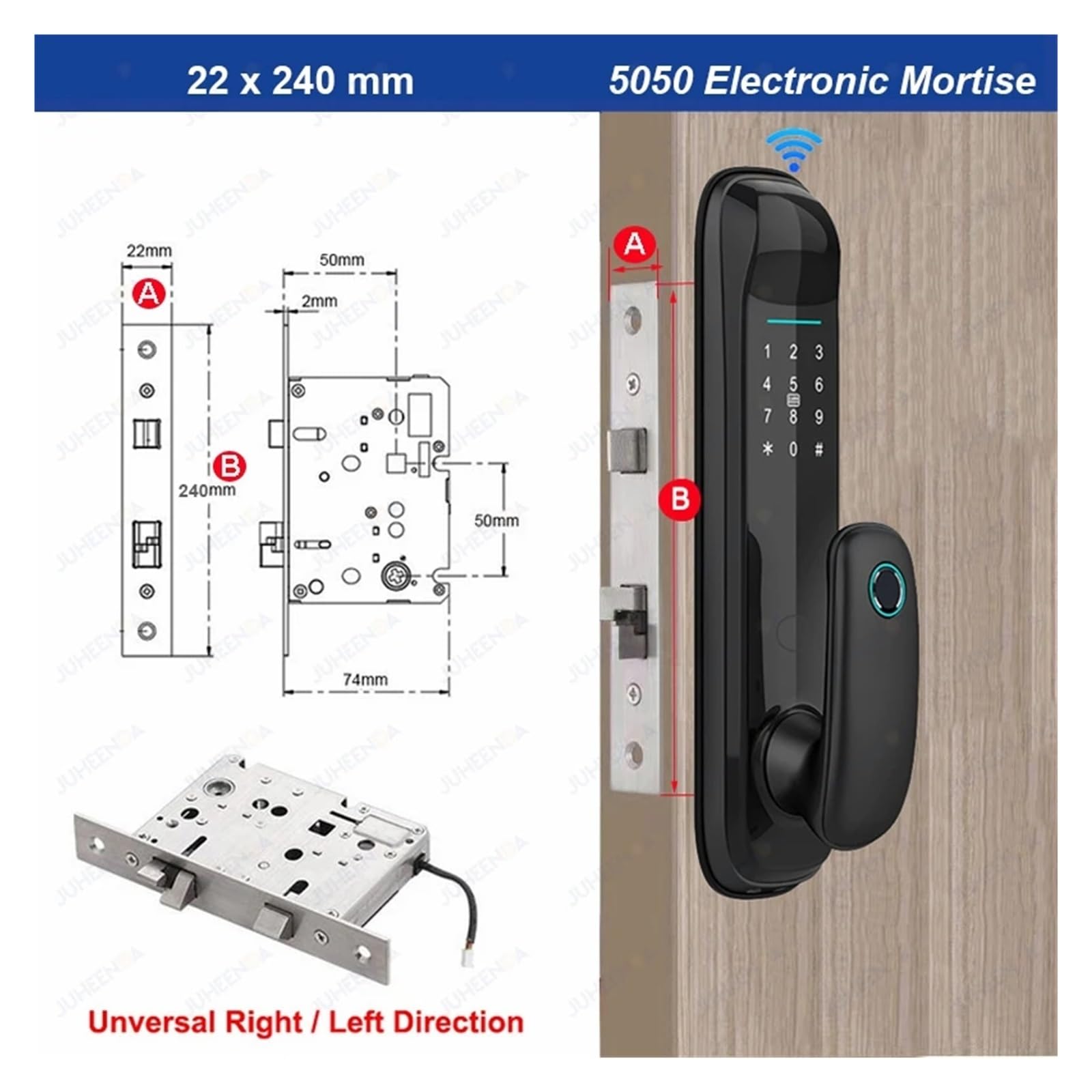 Serratura Smart, App TTlock Smart Door Lock Tuya Finrprint Smart Card Elettronica Home Office Serratura Digitale Intellinte,per camere da letto, uffici e hotel(Tuya 240x22)