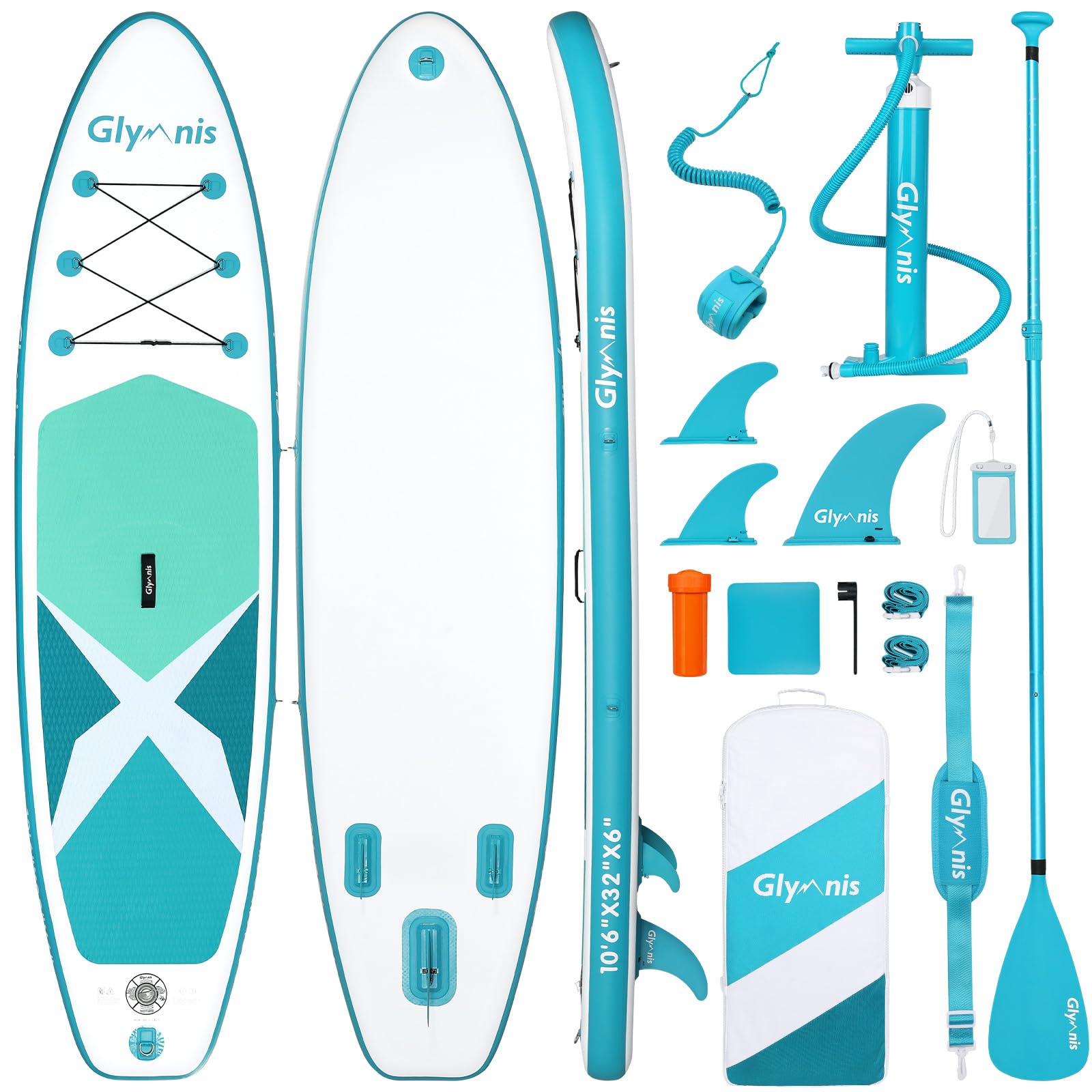 Glymnis Tabla Paddle Surf Hinchable, Tabla de Sup Stand Up Paddle Board de 320×81×15cm, Tabla de Surf de Remo con Bomba de Aire Ajustable y Accesorios Completos para JóVenes Y Adultos