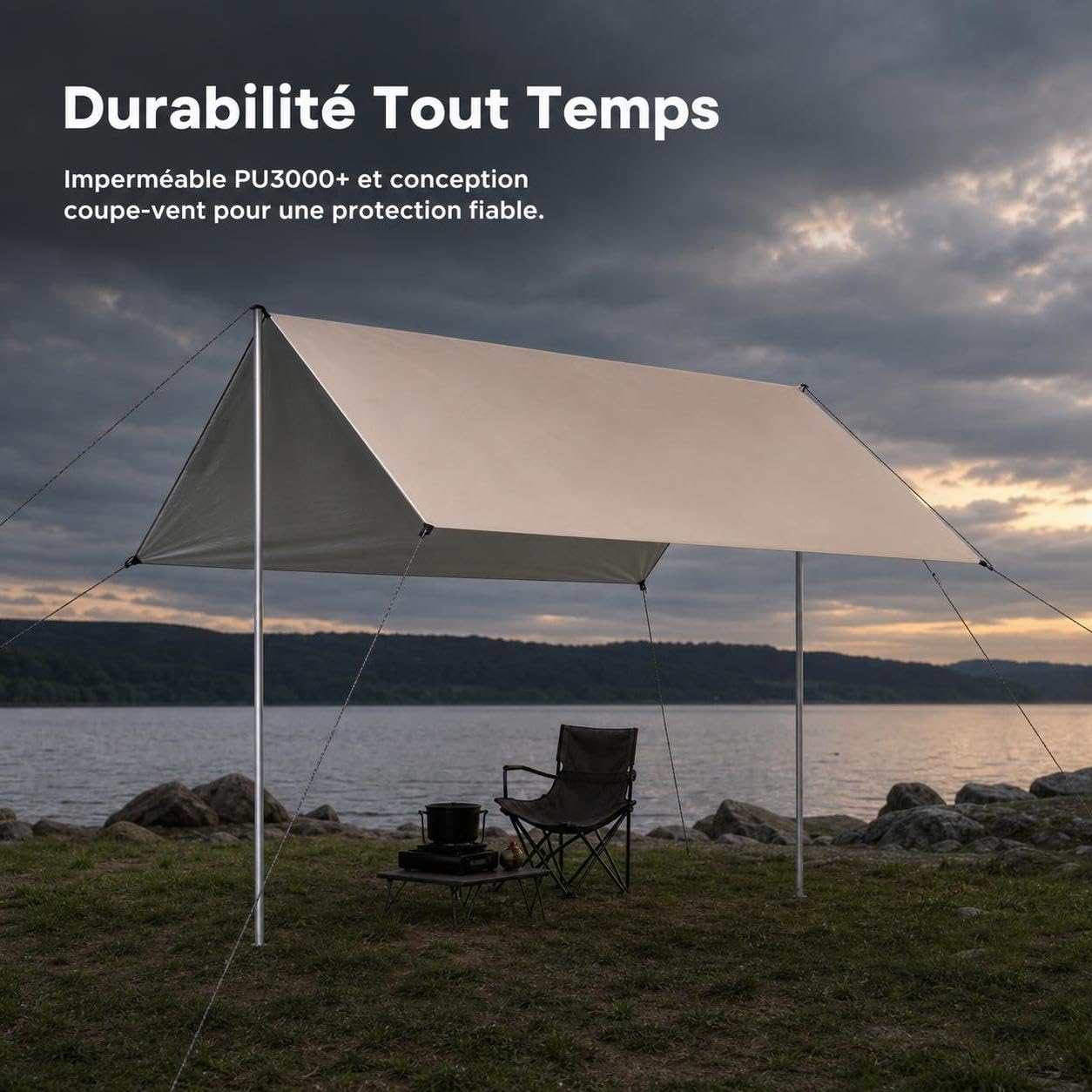Bâche Camping Pare-Soleil imperméable, Protection, pour la Plage, 4.5x4.5 mètres