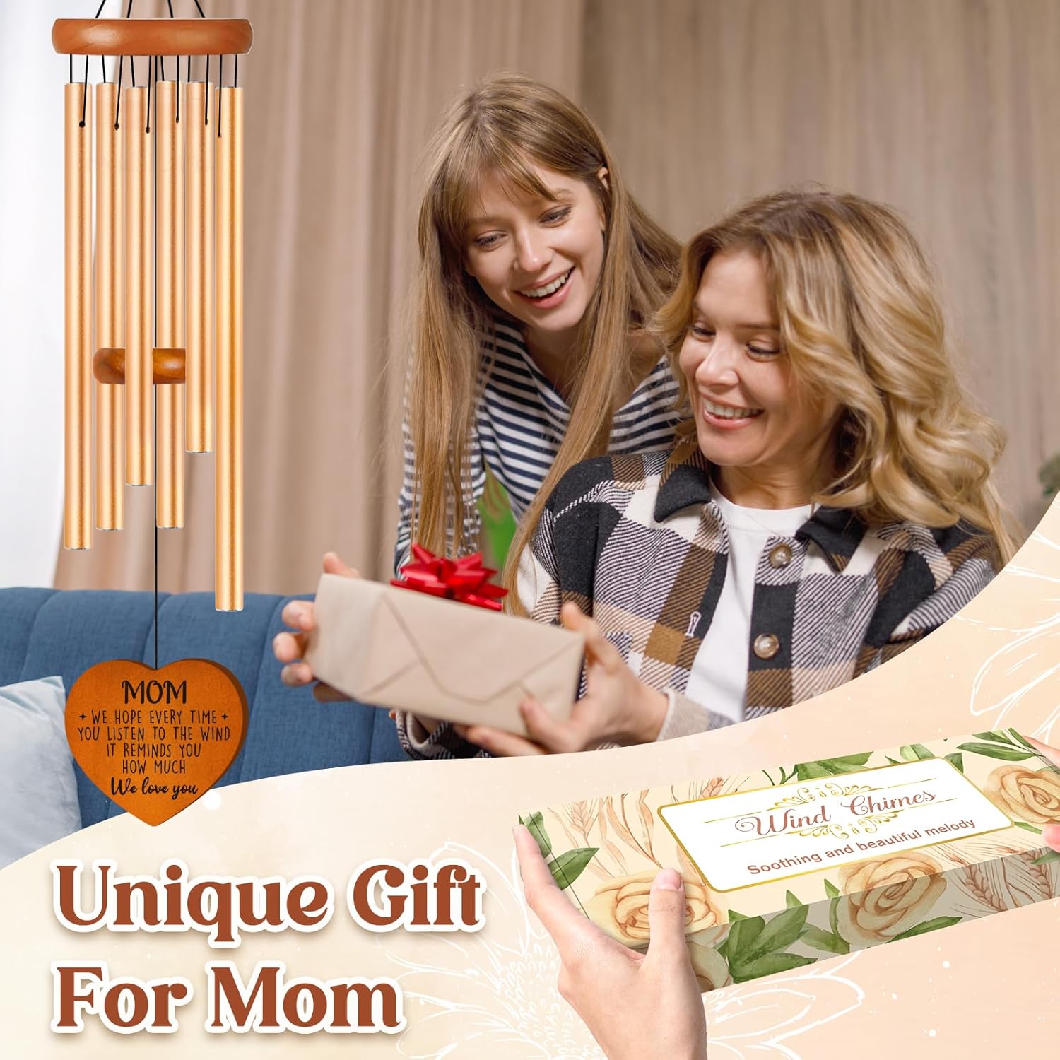 Gifts for Mom, Mom Gifts Large Wind Chimes 36", Moms Birthday Gift from Daughter Son, Unique Moms Gift Suitable for Valentines Day, Mothers Day, Thanksgiving, Christmas, Just Because Present
