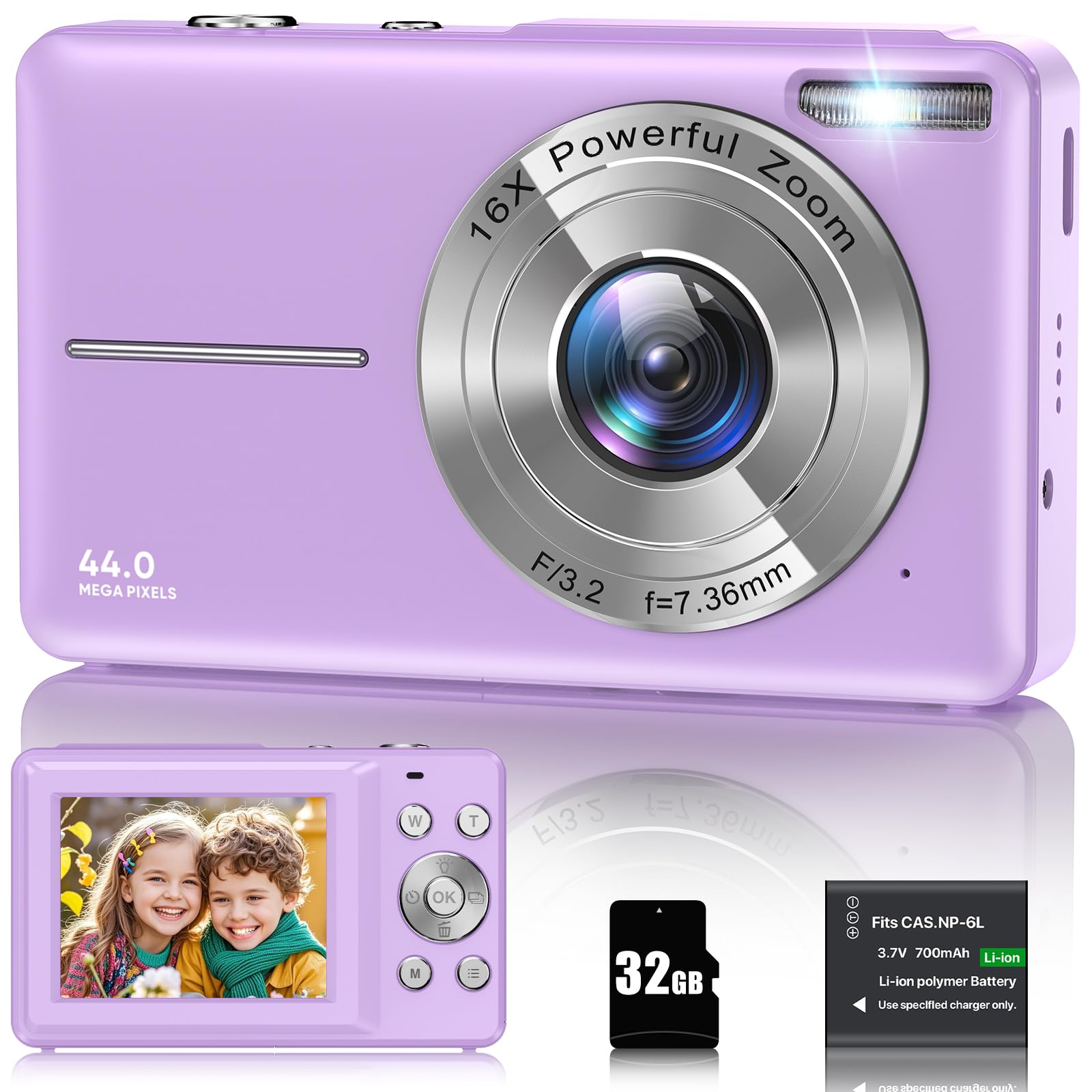 Appareil Photo Numérique 1080P 44MP Avec Carte 32Go Et Zoom 16x - Violet